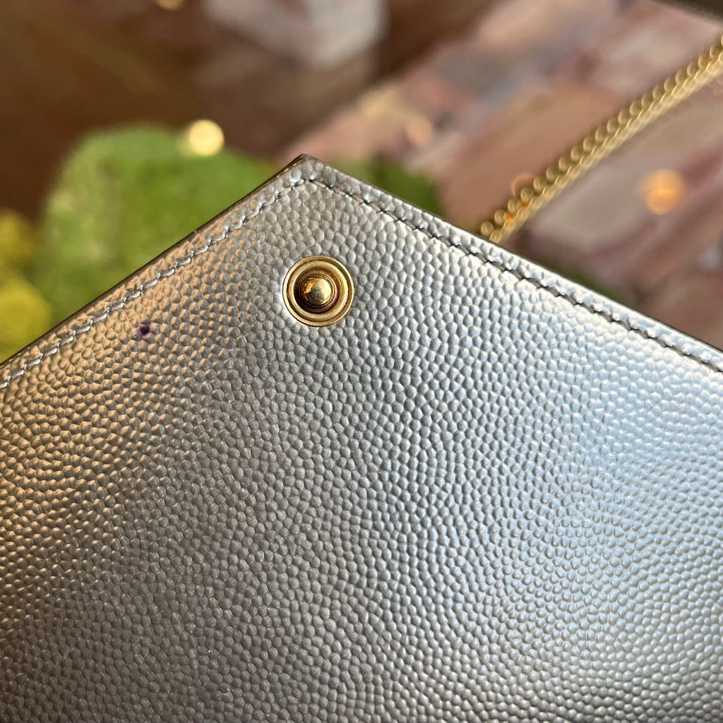 SAINT LAURENT Cassandre Wallet on Chain Pewter Matelassé Monogram Leather Bag