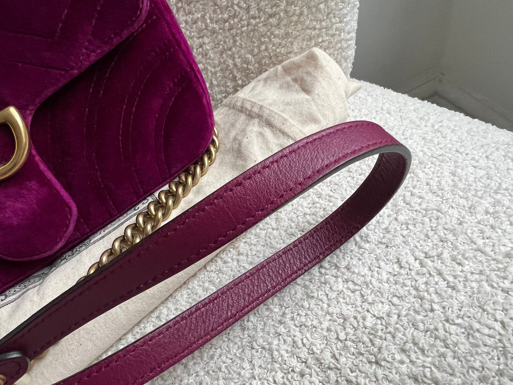 Gucci GG Mini Fuchsia Velvet Marmont Mini Shoulder Bag (RRP £1295)