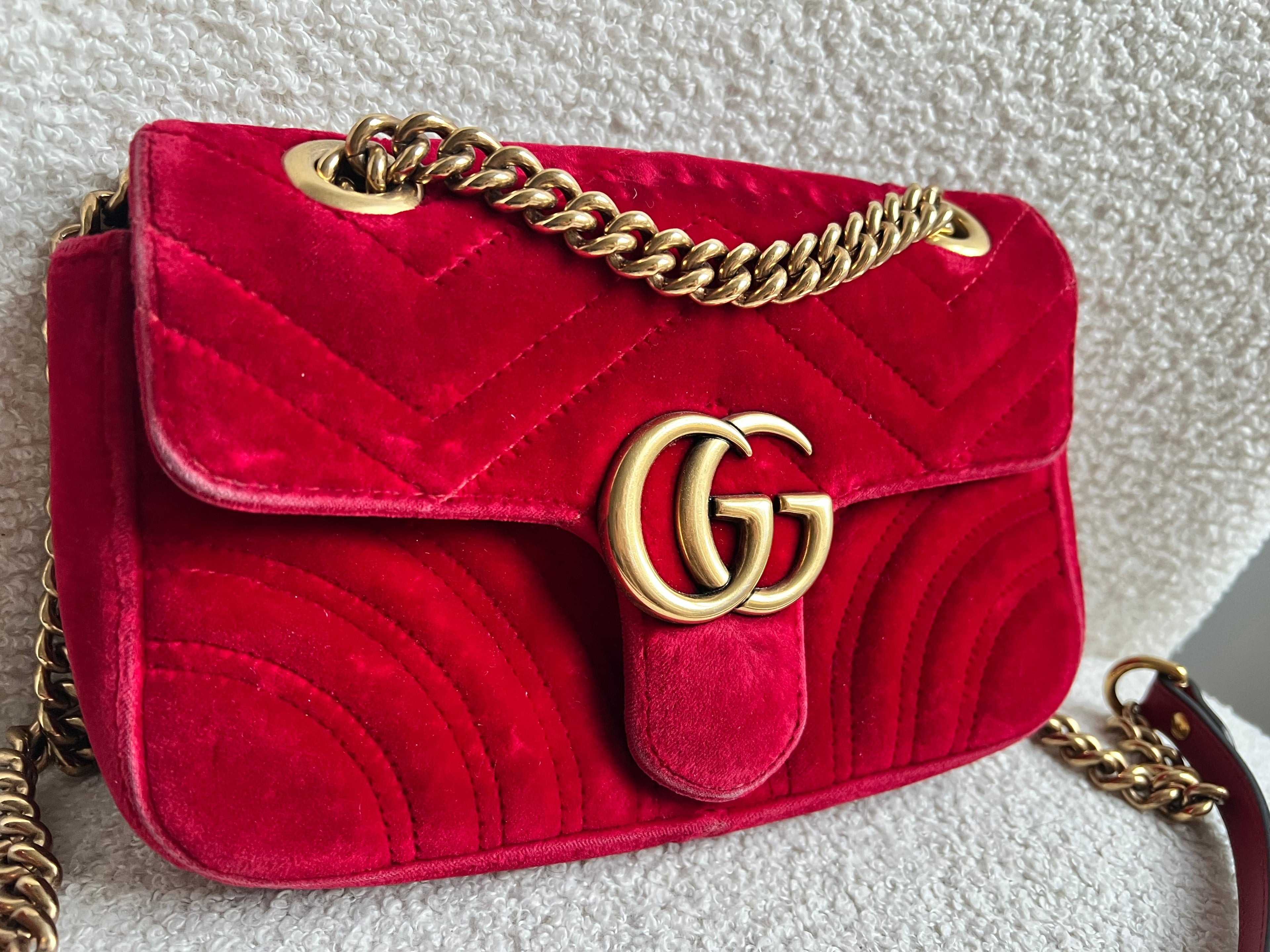 Gucci GG Mini Red Velvet Marmont Mini Shoulder Bag (RRP £1295)