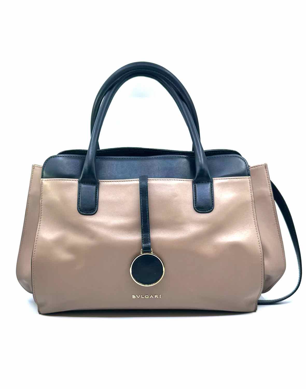 BVLGARI Taupe, black Leather Solid Handbag