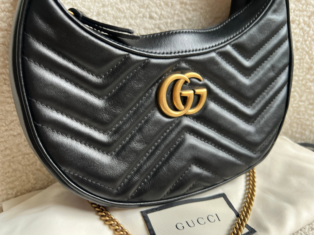 Gucci GG Black Mini Half Moon Marmont Shoulder Bag (RRP £1160)