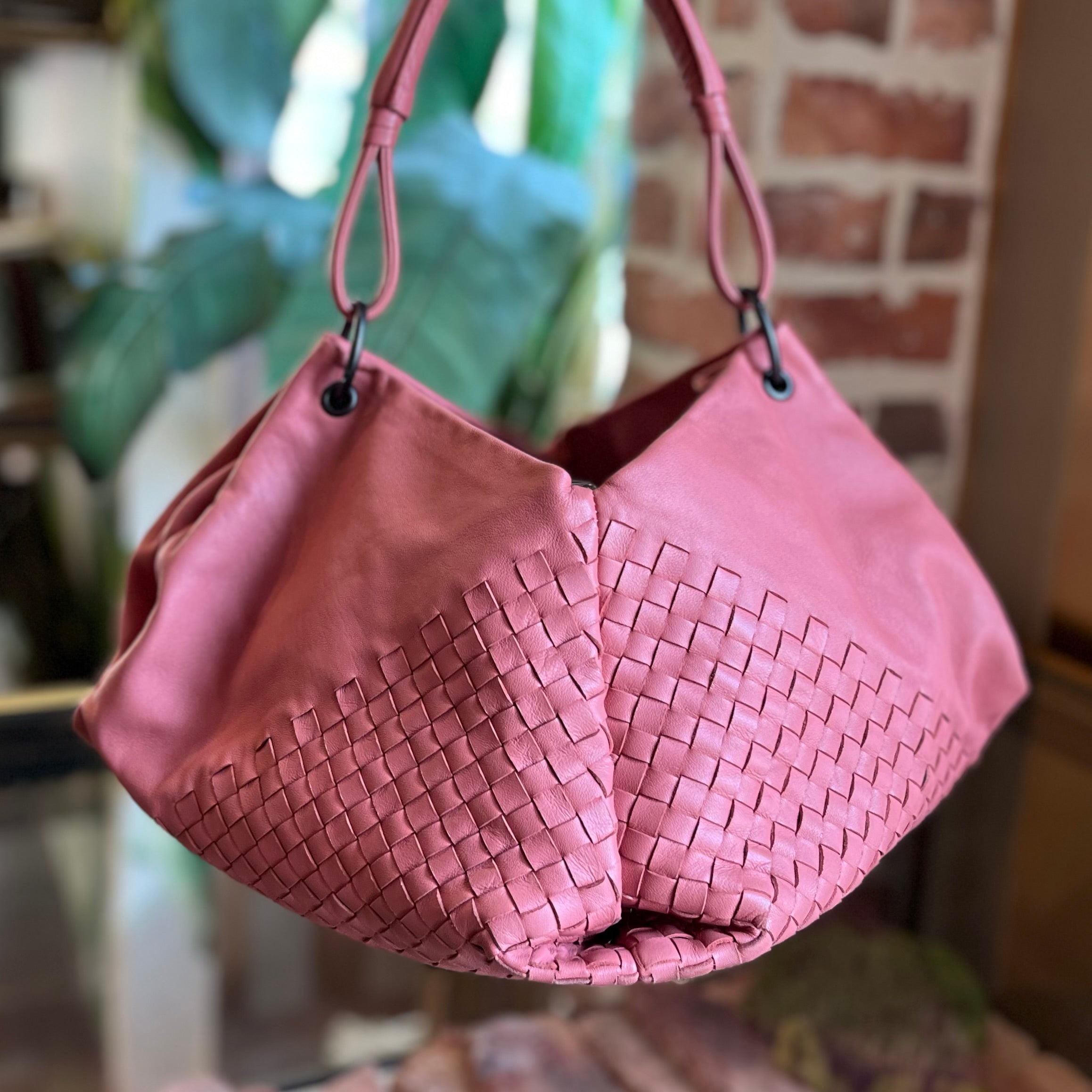 BOTTEGA VENETA Fortune Cookie Aquilone Pink Intrecciato Nappa Leather Hobo Bag