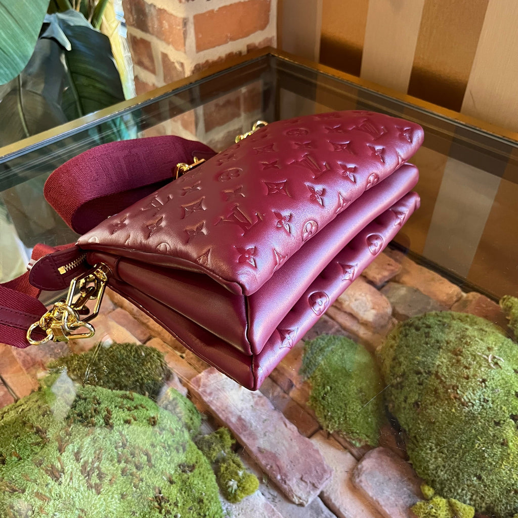 LOUIS VUITTON Coussin PM Wine Lambskin Embossed Monogram Shoulder Bag