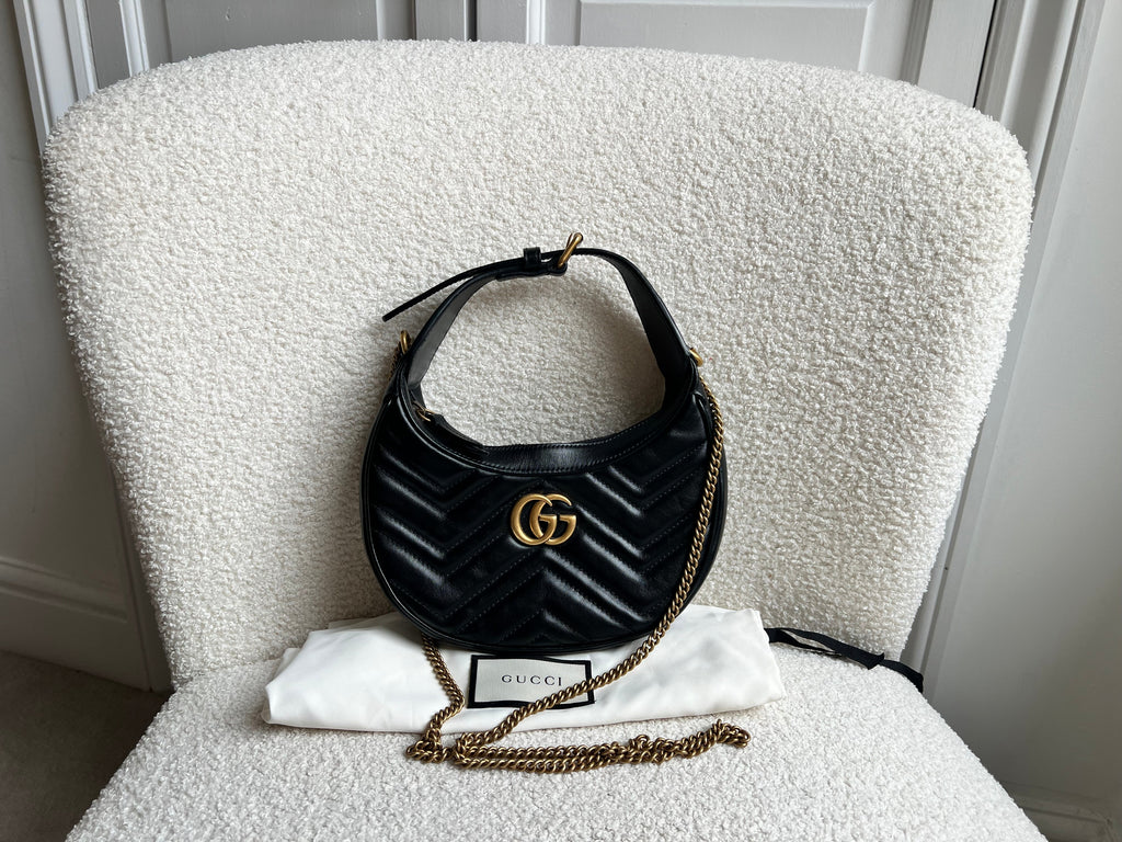 Gucci GG Black Mini Half Moon Marmont Shoulder Bag (RRP £1160)