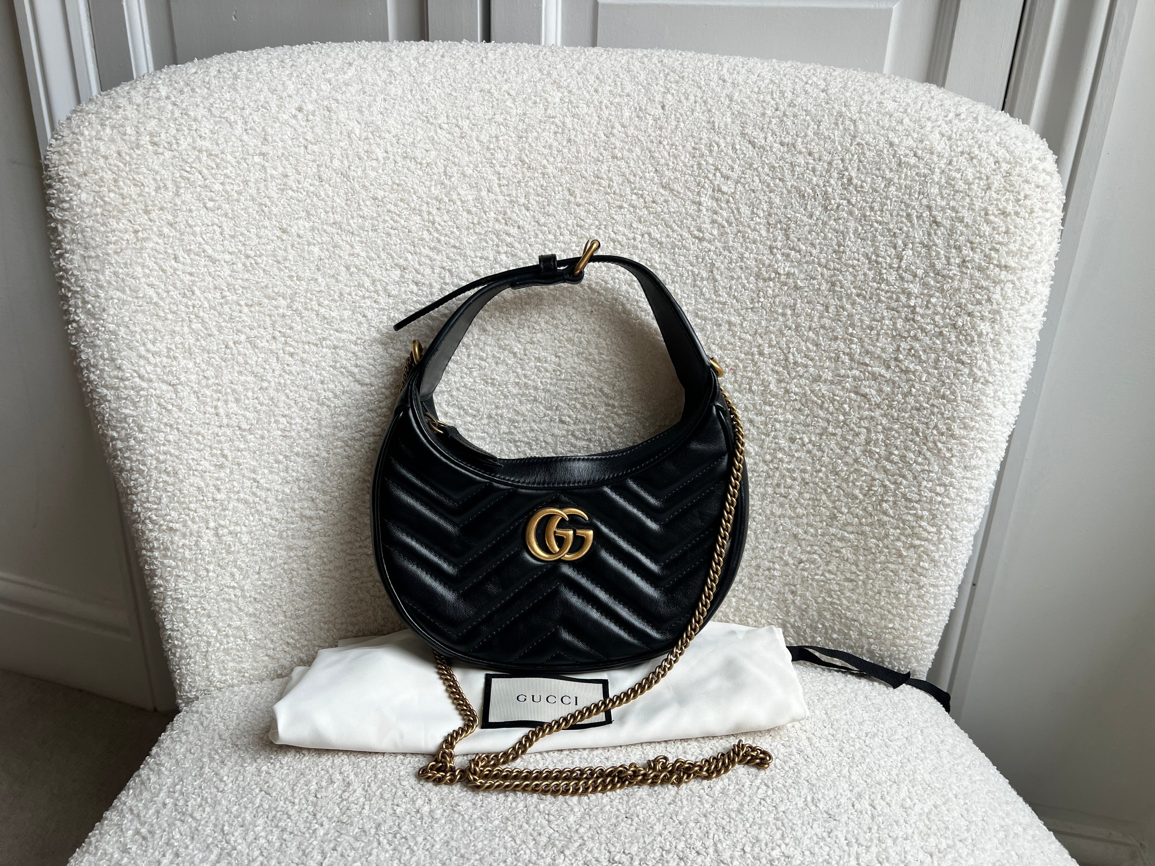 Gucci GG Black Mini Half Moon Marmont Shoulder Bag (RRP £1160)