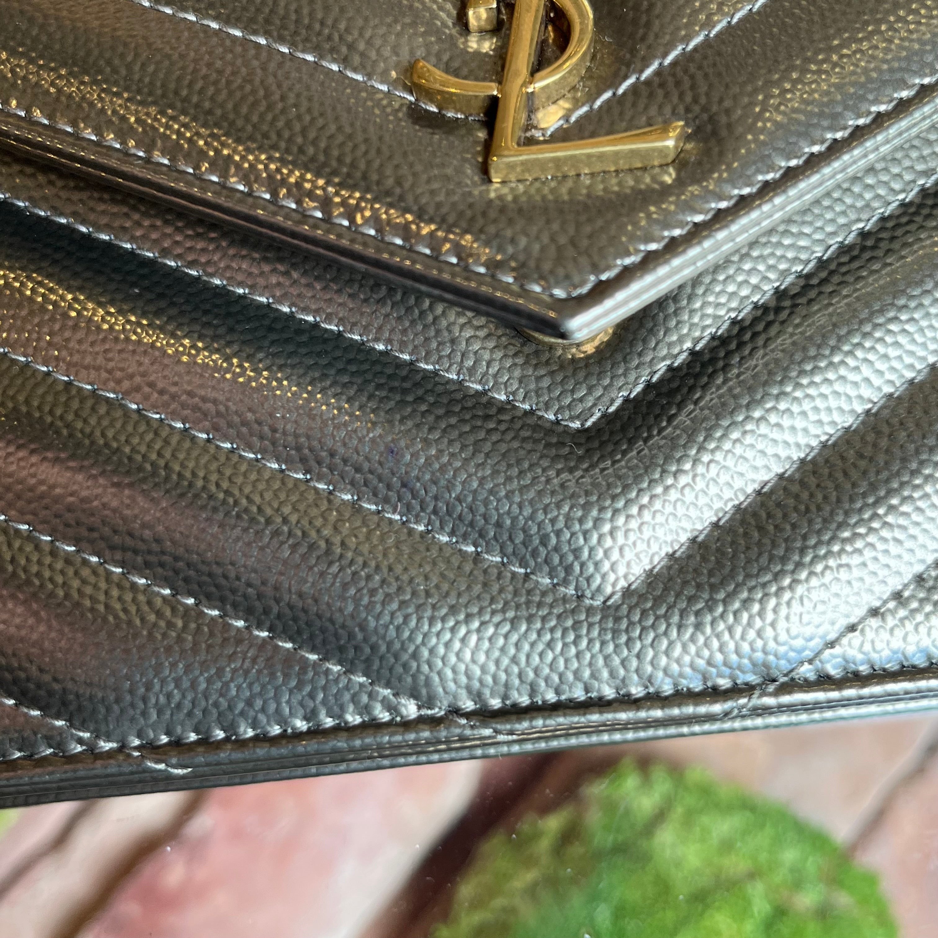 SAINT LAURENT Cassandre Wallet on Chain Pewter Matelassé Monogram Leather Bag