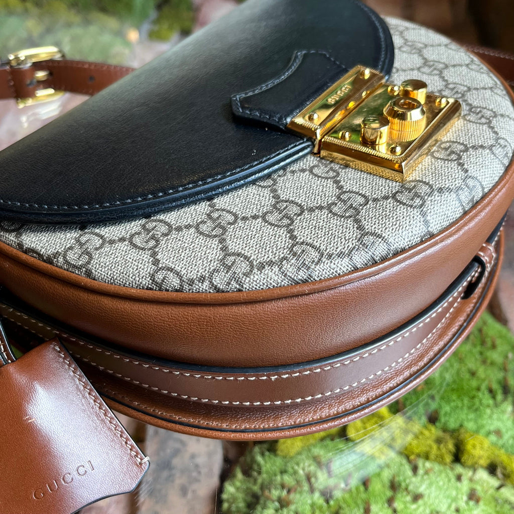 GUCCI Small Padlock GG Supreme Monogram Calfskin Messenger Shoulder Bag