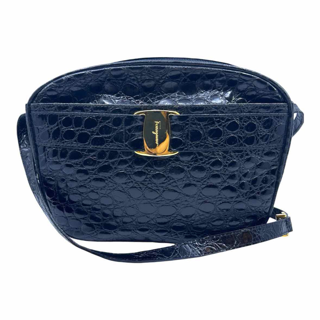 SALVATORE FERRAGAMO Vara Black Crocodile Handbag