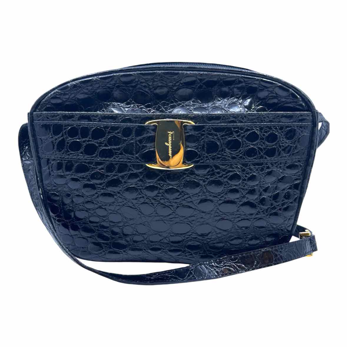 SALVATORE FERRAGAMO Vara Black Crocodile Handbag