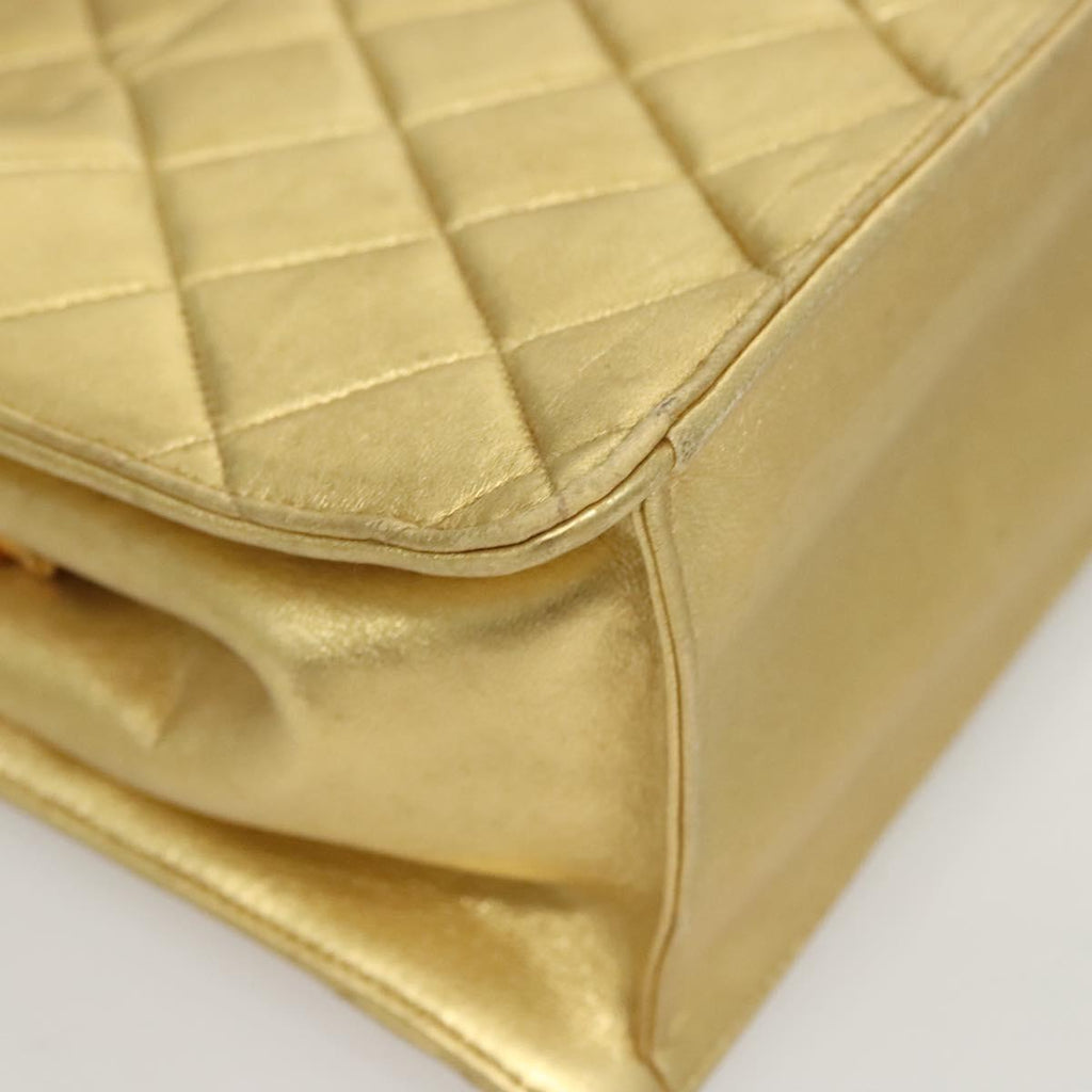 Chanel Matelassé Lambskin Leather Gold Leather Handbag (Pre-Owned)