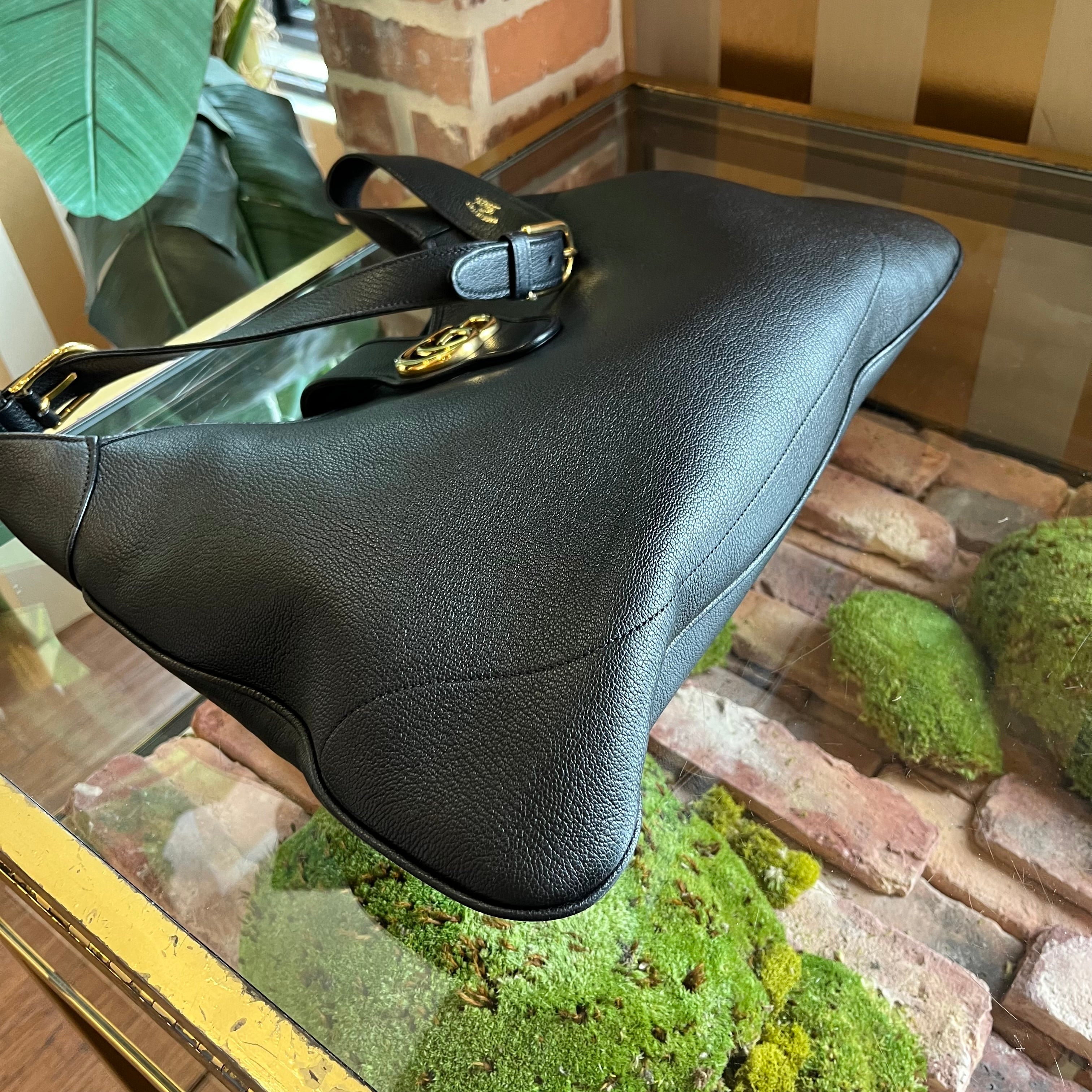 GUCCI Aphrodite Black Leather Hobo Bag