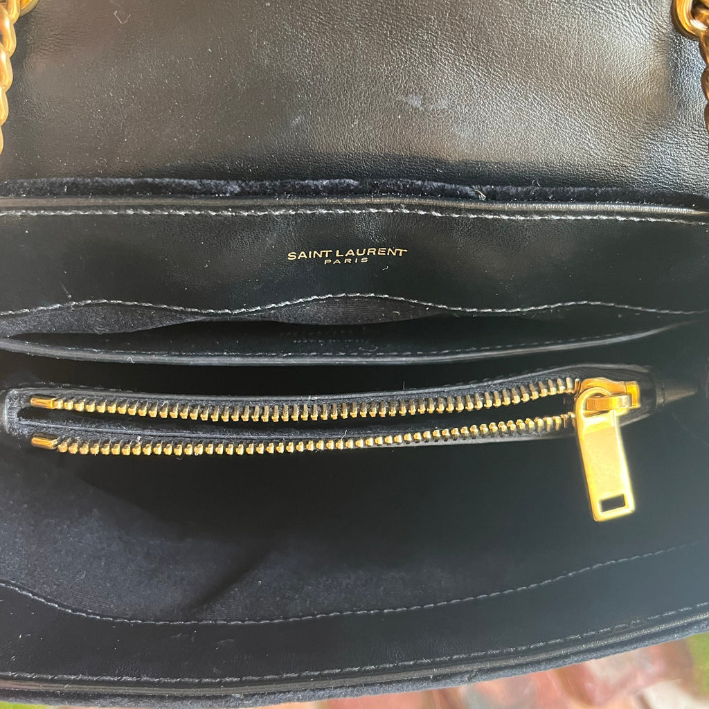 SAINT LAURENT Loulou Small Black Velvet Y Quilted Matelassé Crossbody Bag