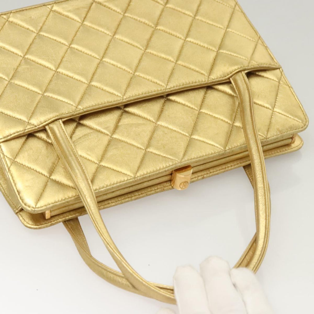 Chanel Matelassé Lambskin Leather Gold Leather Handbag (Pre-Owned)