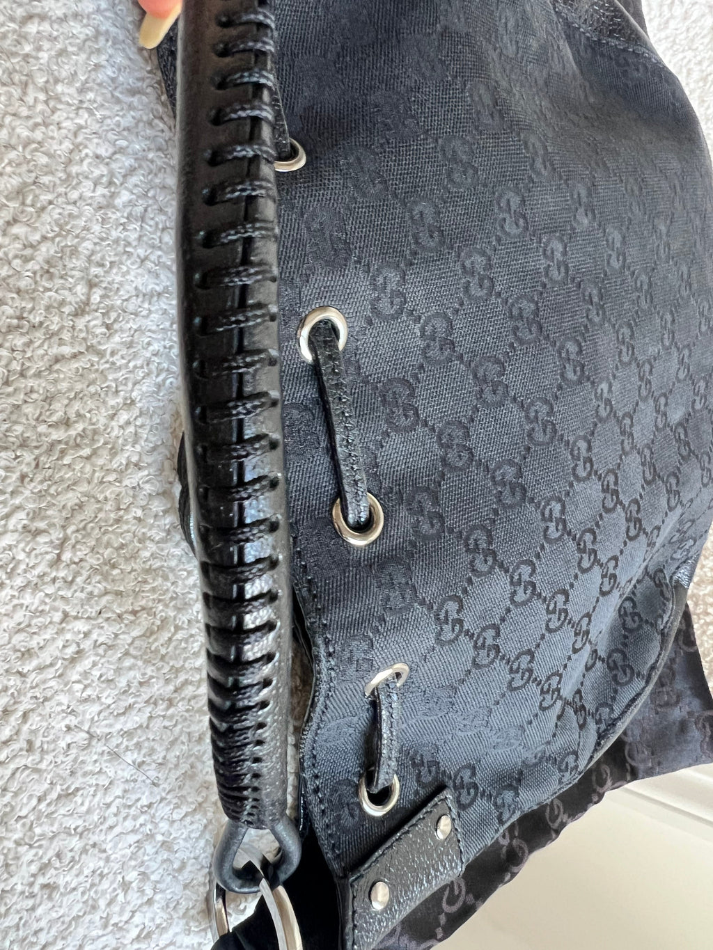 Gucci Black GG Canvas Drawstring Shoulder Bag