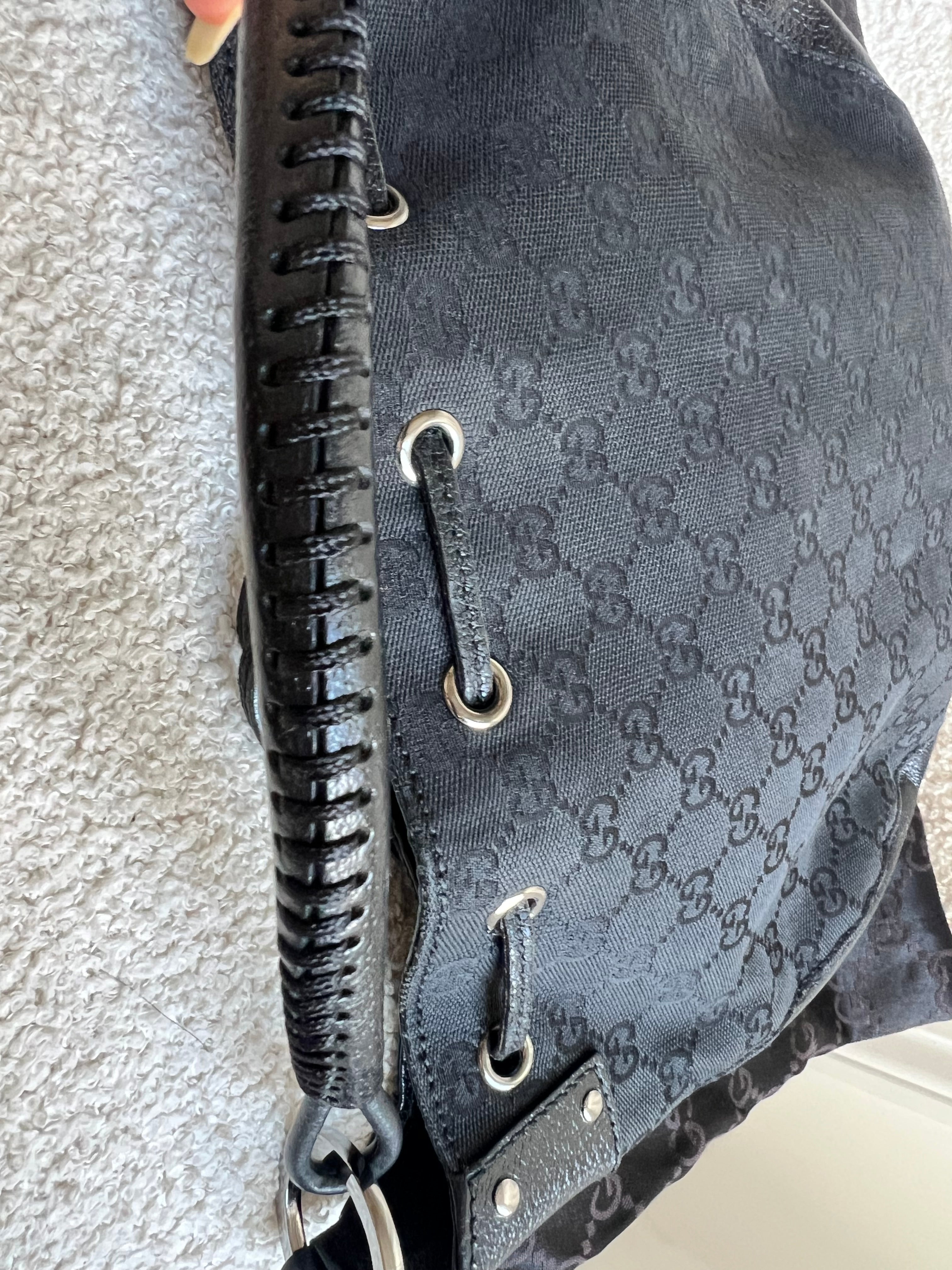 Gucci Black GG Canvas Drawstring Shoulder Bag