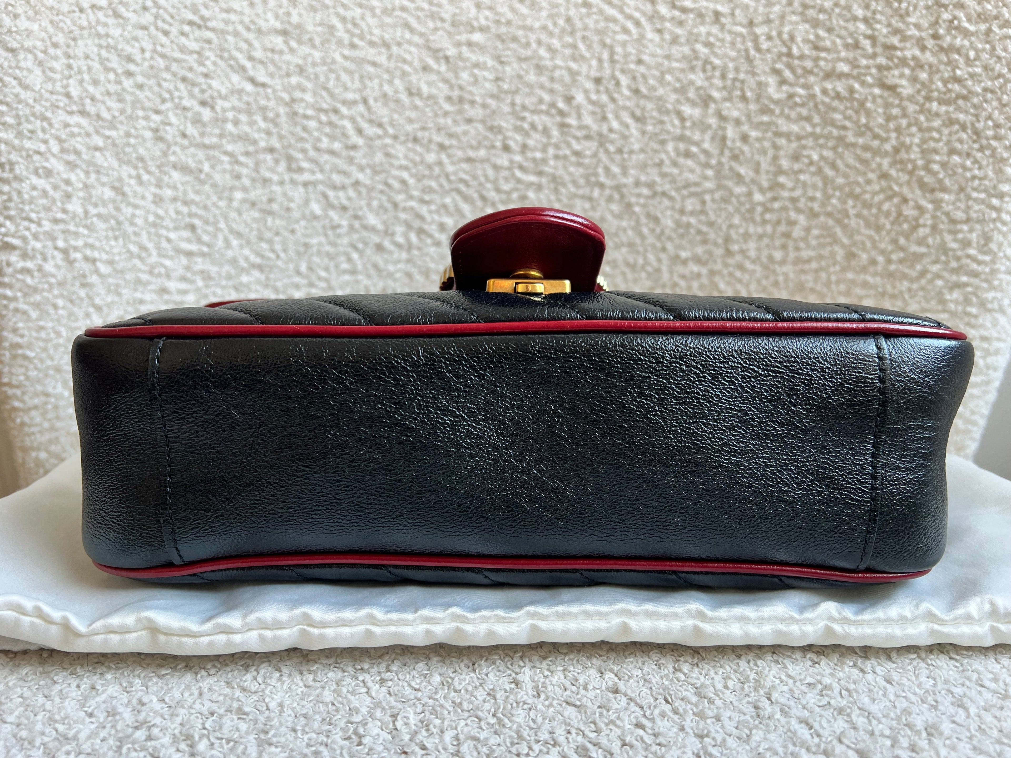Gucci GG Black and Red Torchon Marmont Small Shoulder Bag