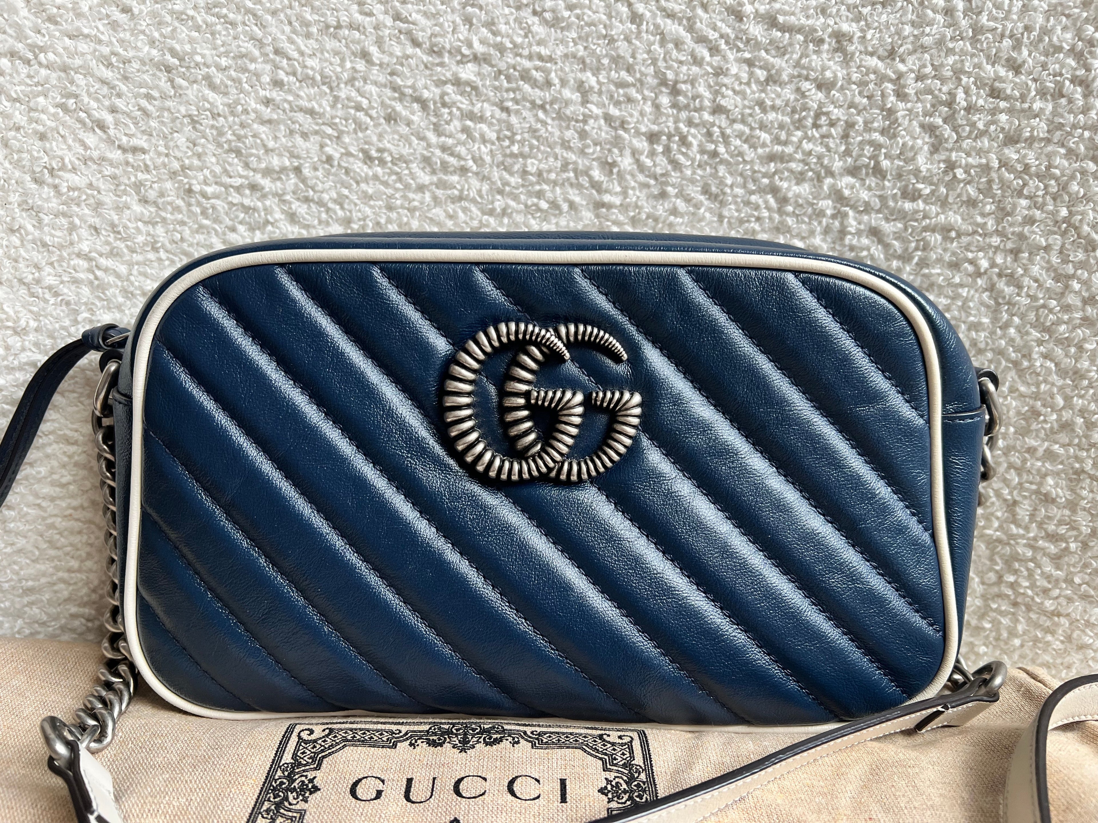 Gucci Torchon GG Navy Marmont Small Shoulder Bag