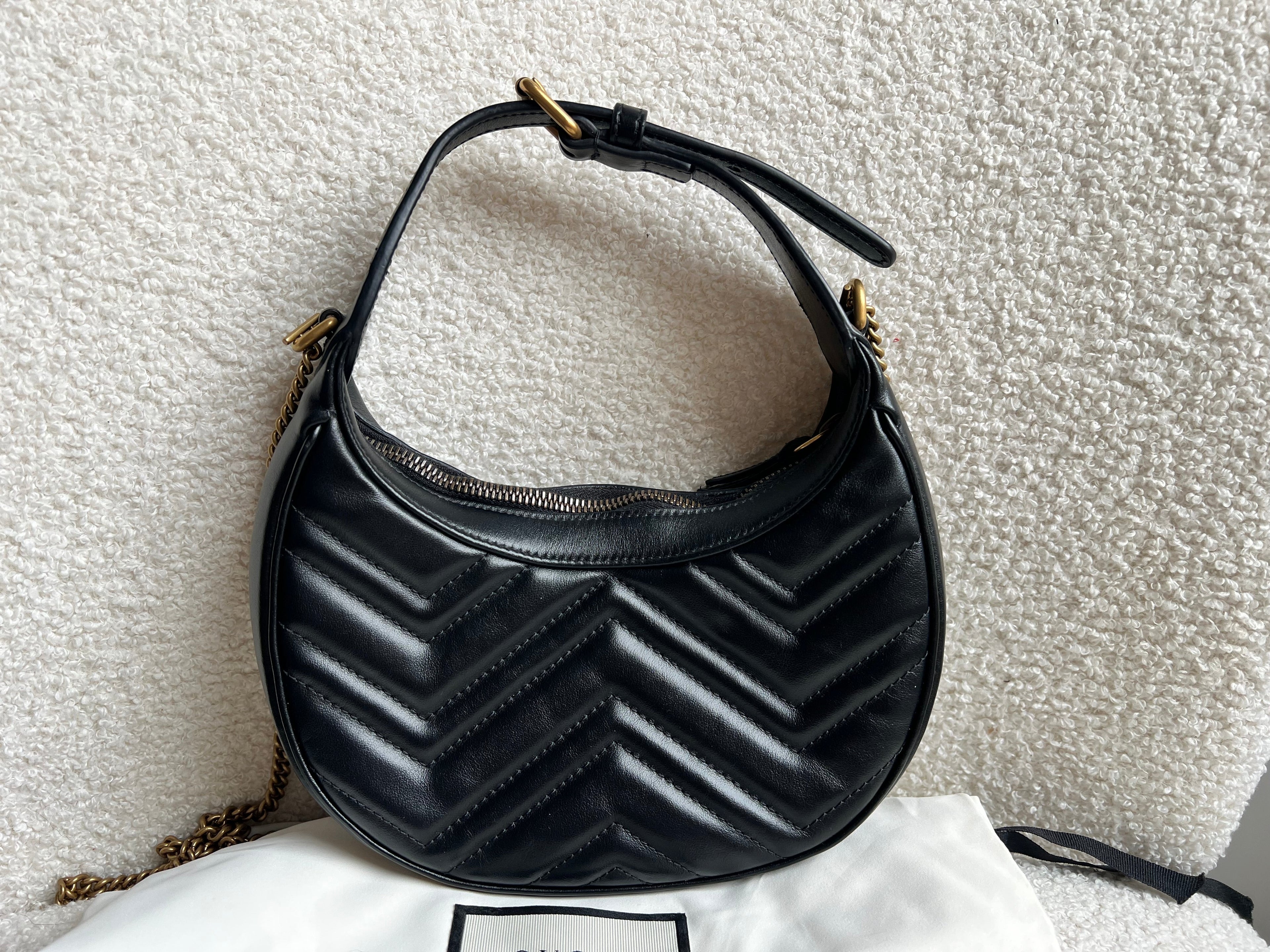 Gucci GG Black Mini Half Moon Marmont Shoulder Bag (RRP £1160)