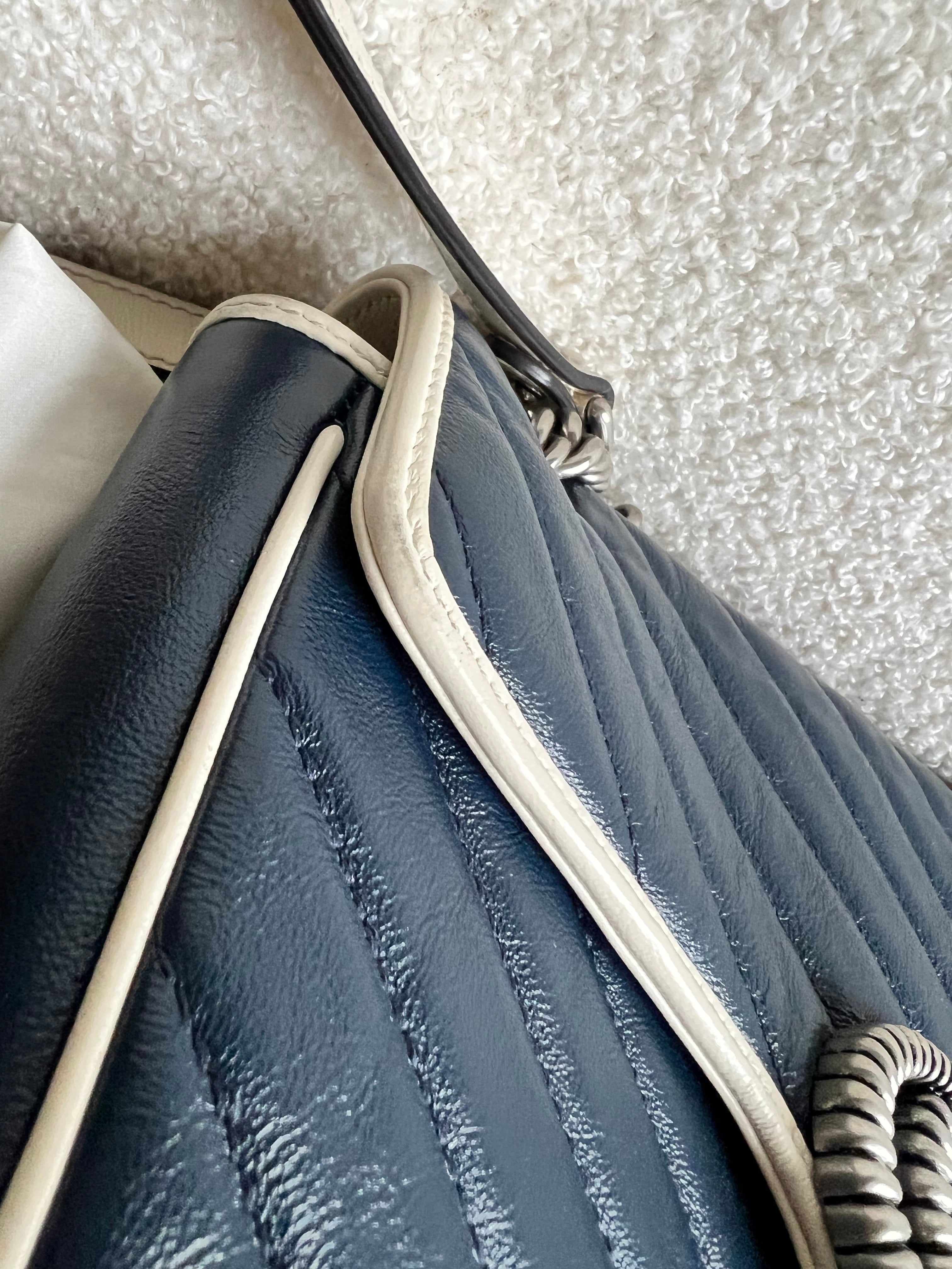 Gucci GG Navy and White Torchon Marmont Small Shoulder Bag