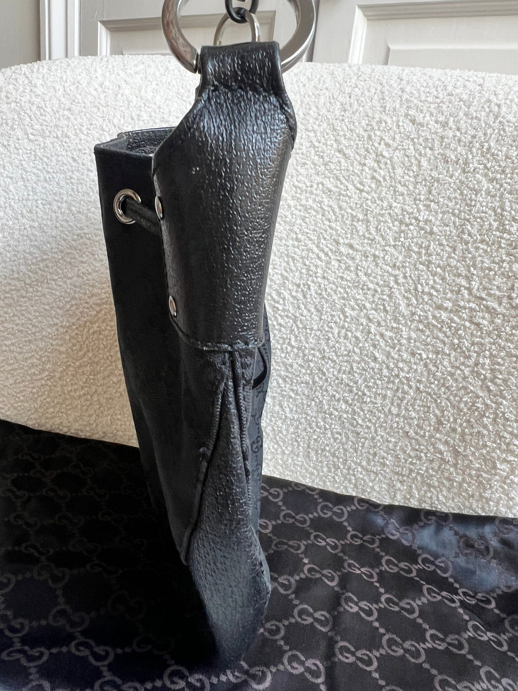 Gucci Black GG Canvas Drawstring Shoulder Bag