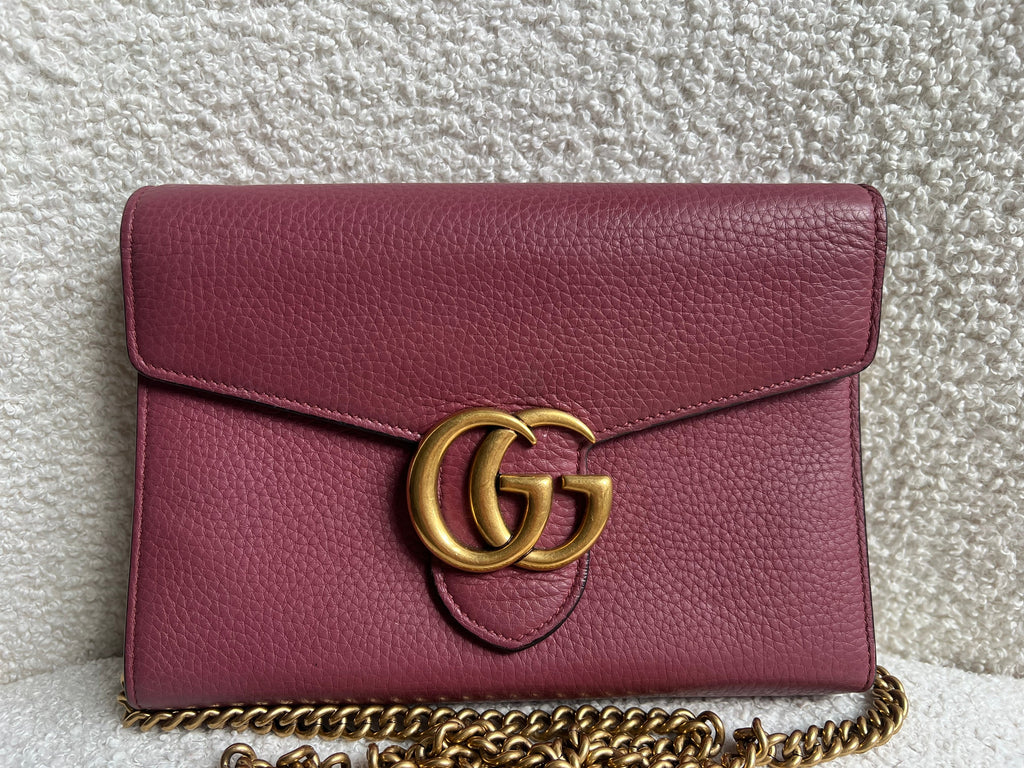 Gucci Rose Pink GG Marmont Chain Wallet (RRP £1195)