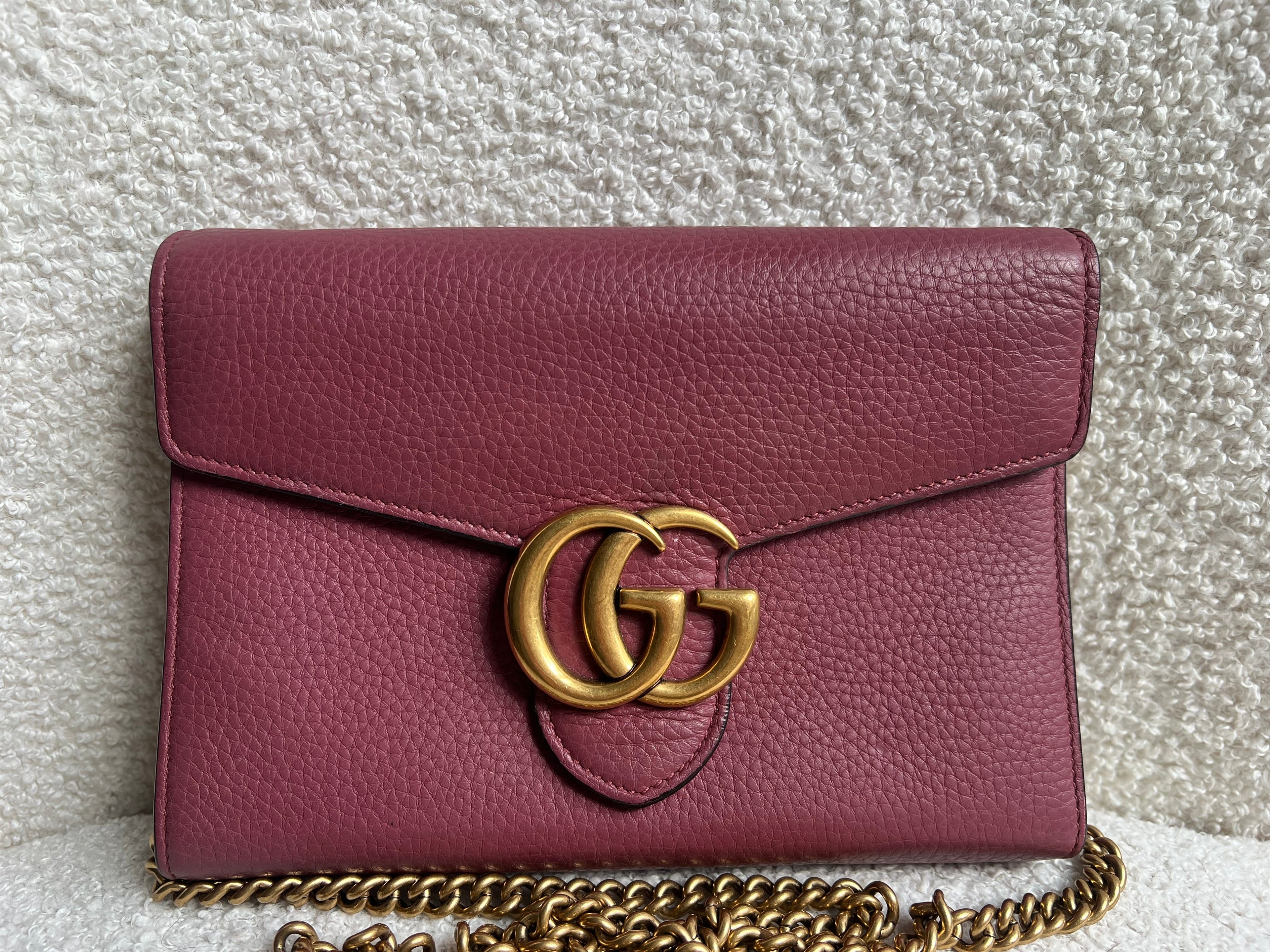 Gucci Rose Pink GG Marmont Chain Wallet (RRP £1195)