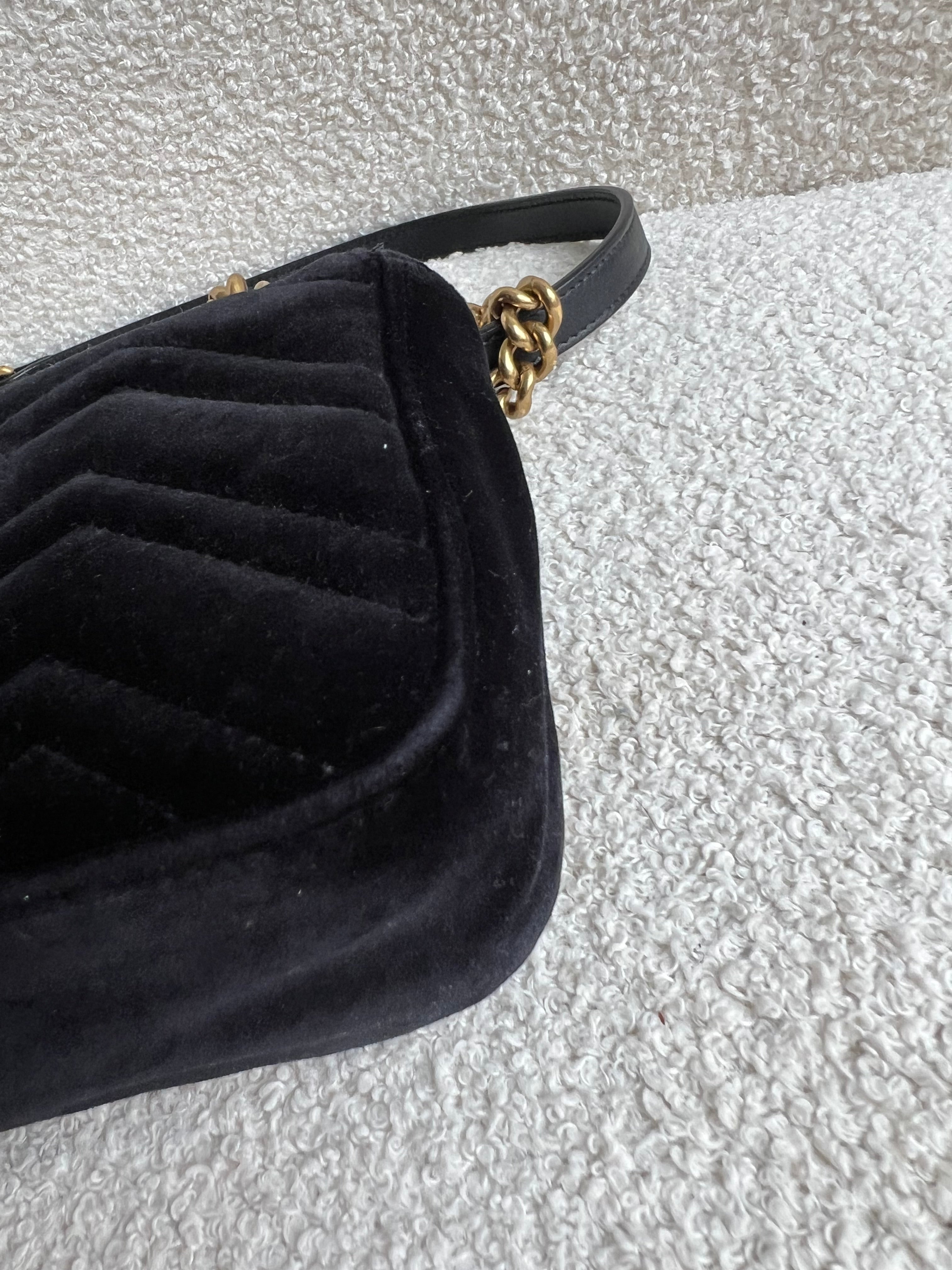 Gucci GG Black Velvet Marmont Mini Shoulder Bag (RRP £1395)