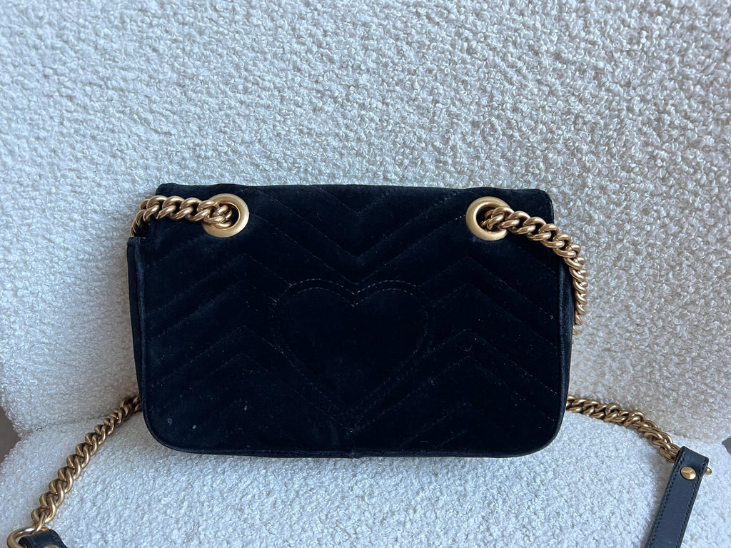 Gucci GG Black Velvet Marmont Mini Shoulder Bag (RRP £1395)