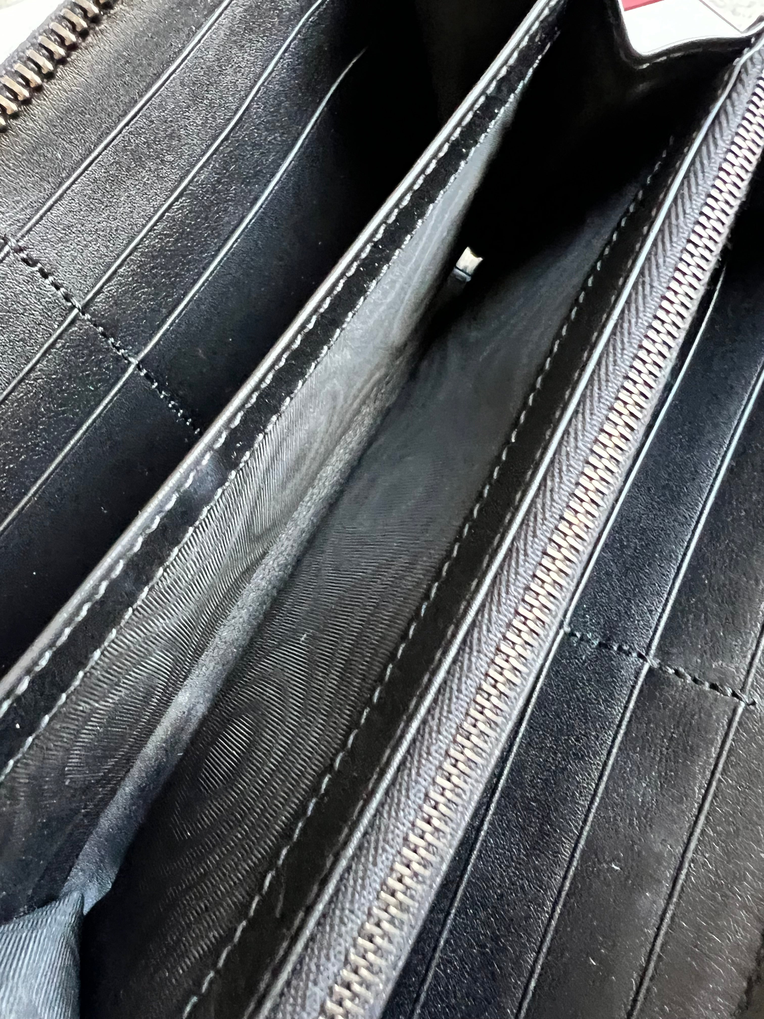 Gucci Black Grey GG Canvas zip around wallet