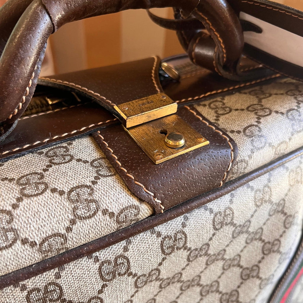 GUCCI Beige GG Supreme Canvas Vintage Suitcase