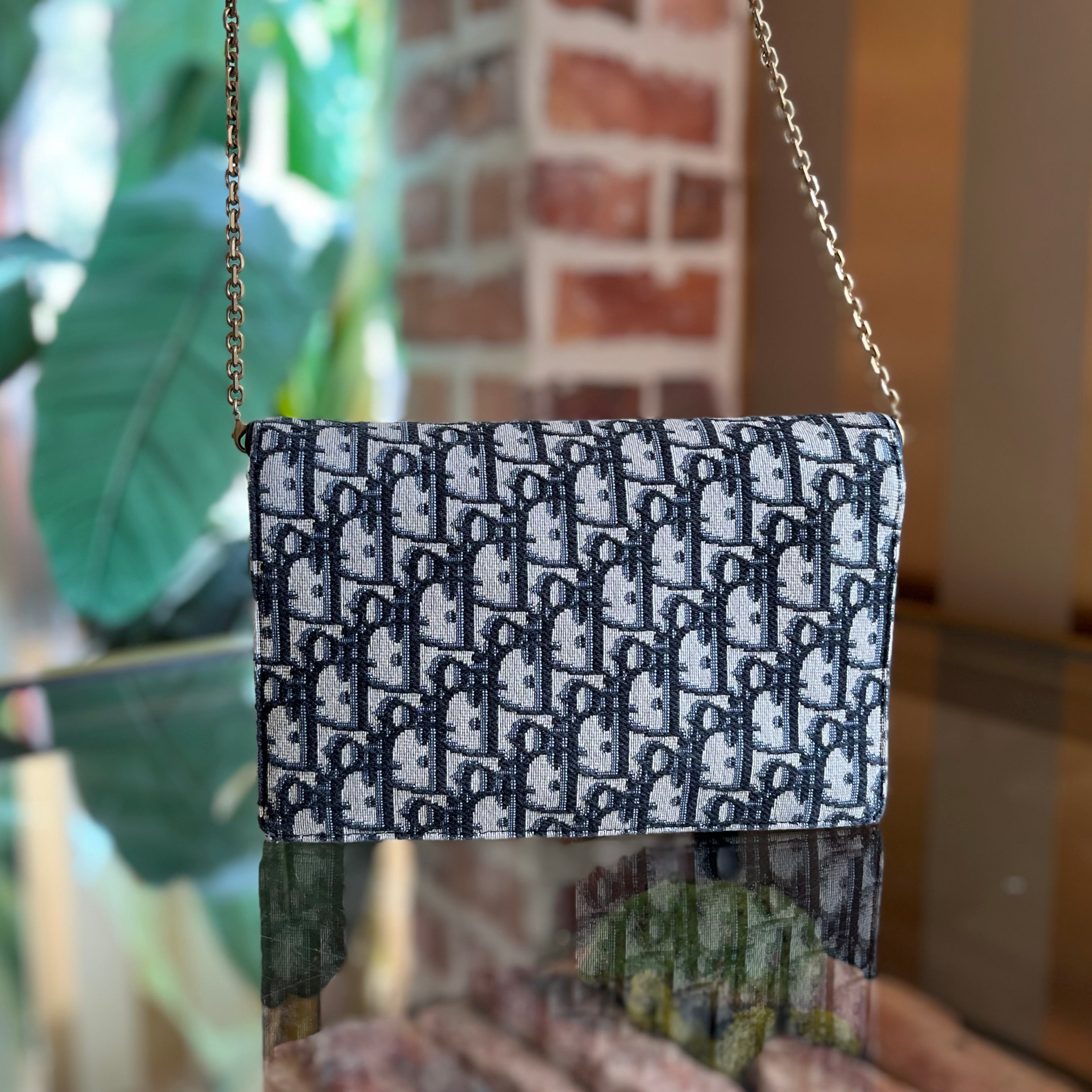 DIOR Saddle Wallet On Chain Oblique Blue Canvas Crossbody Bag