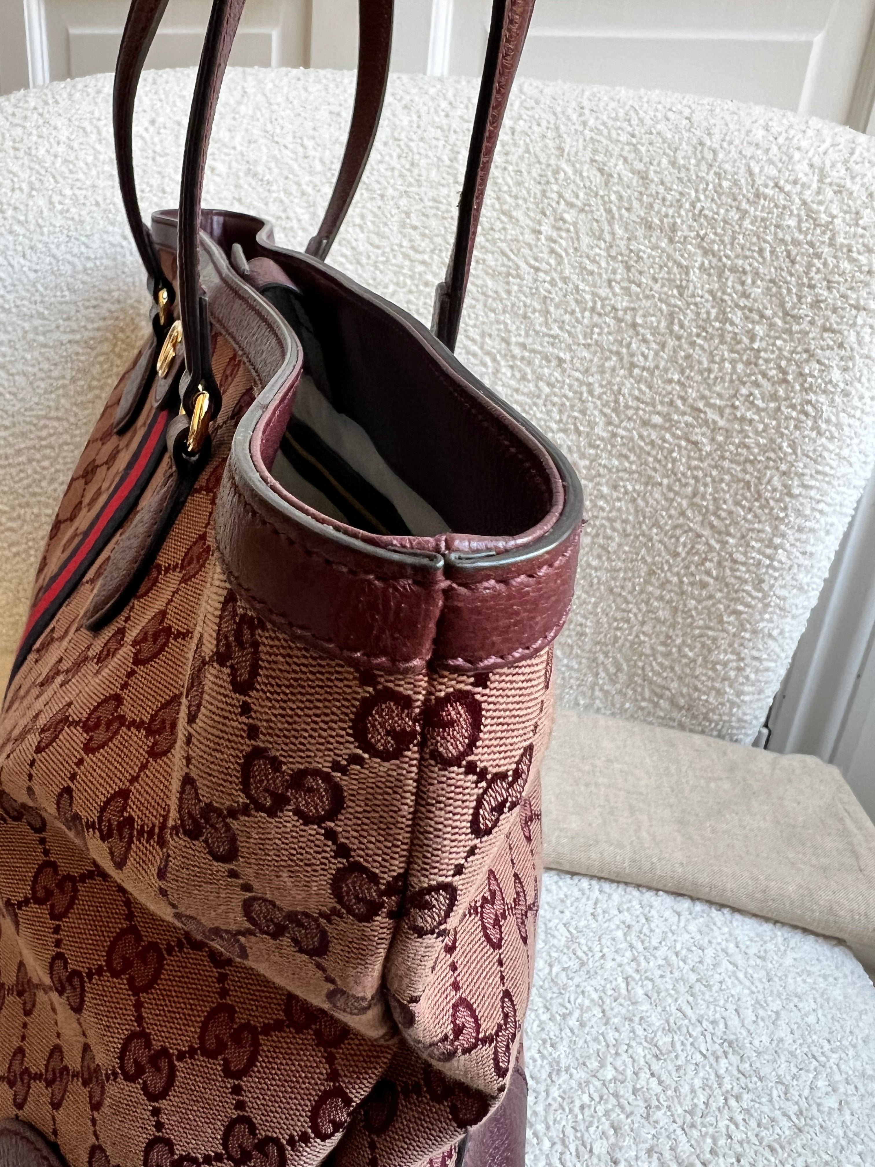 Gucci Burgundy Ophidia GG Supreme Medium Tote