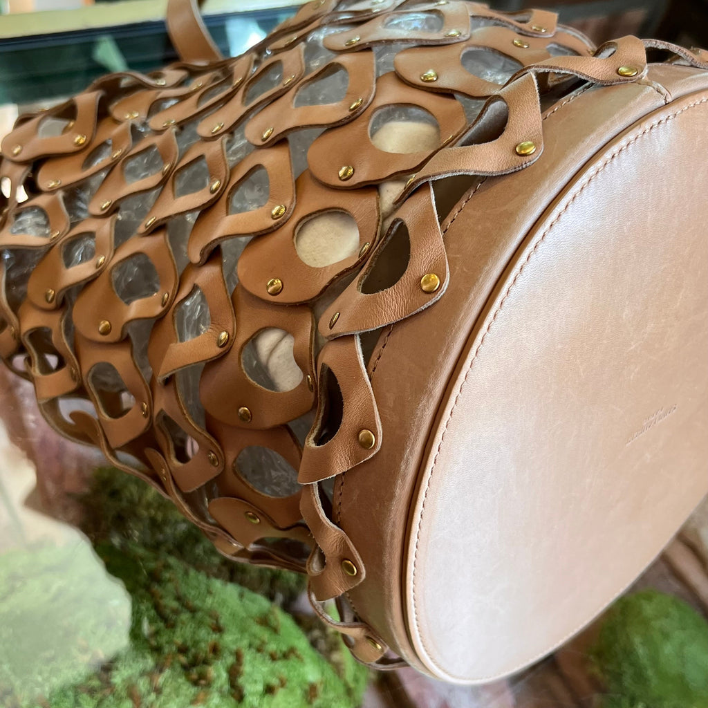 SAINT LAURENT Studded Seau Coeur Vegetable Tanned Calfskin Vintage Brown Bucket Bag
