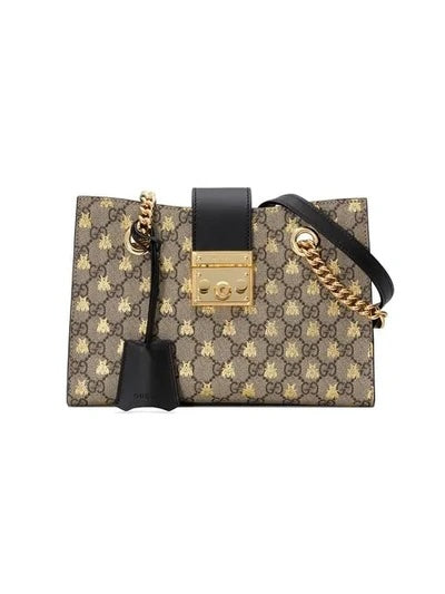 GUCCI GG SUPREME MONOGRAM BEES SMALL PADLOCK TOTE BAG