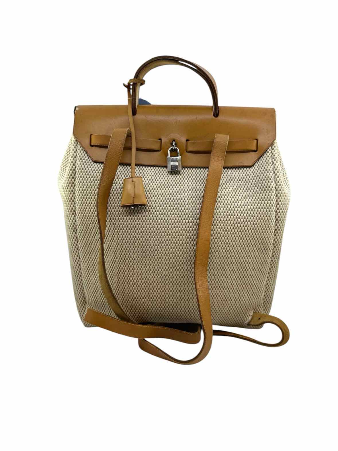 HERMES Herbag Beige Canvas Lace Solid Backpack