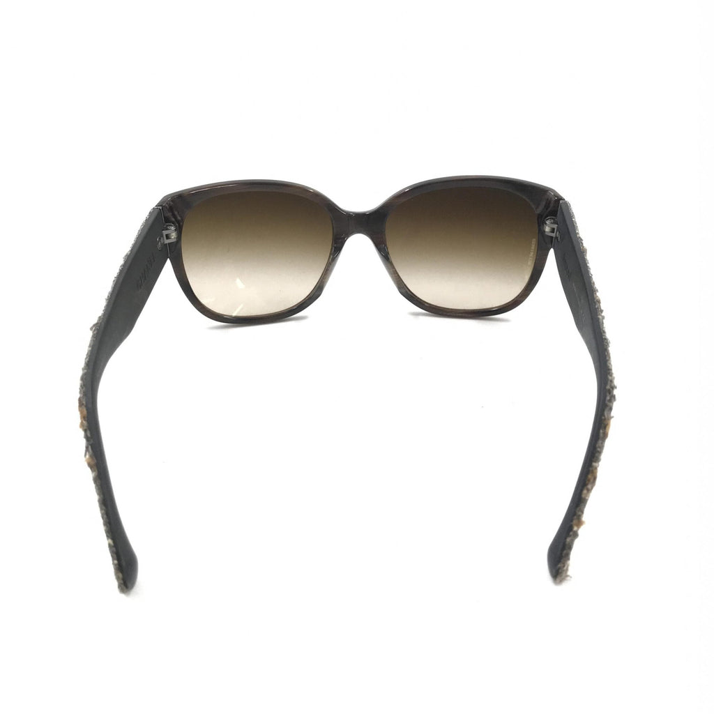 Chanel Brown Frame With Tweed Accents Women's Sunglasses (Pre-Owned)