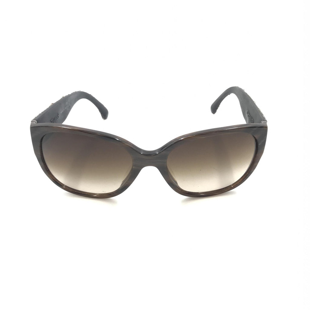 Chanel Brown Frame With Tweed Accents Women's Sunglasses (Pre-Owned)