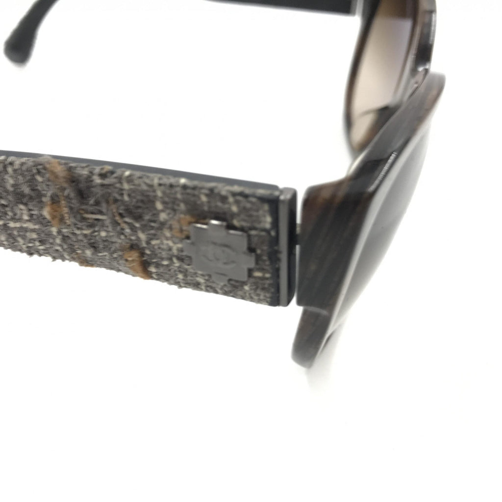 Chanel Brown Frame With Tweed Accents Women's Sunglasses (Pre-Owned)