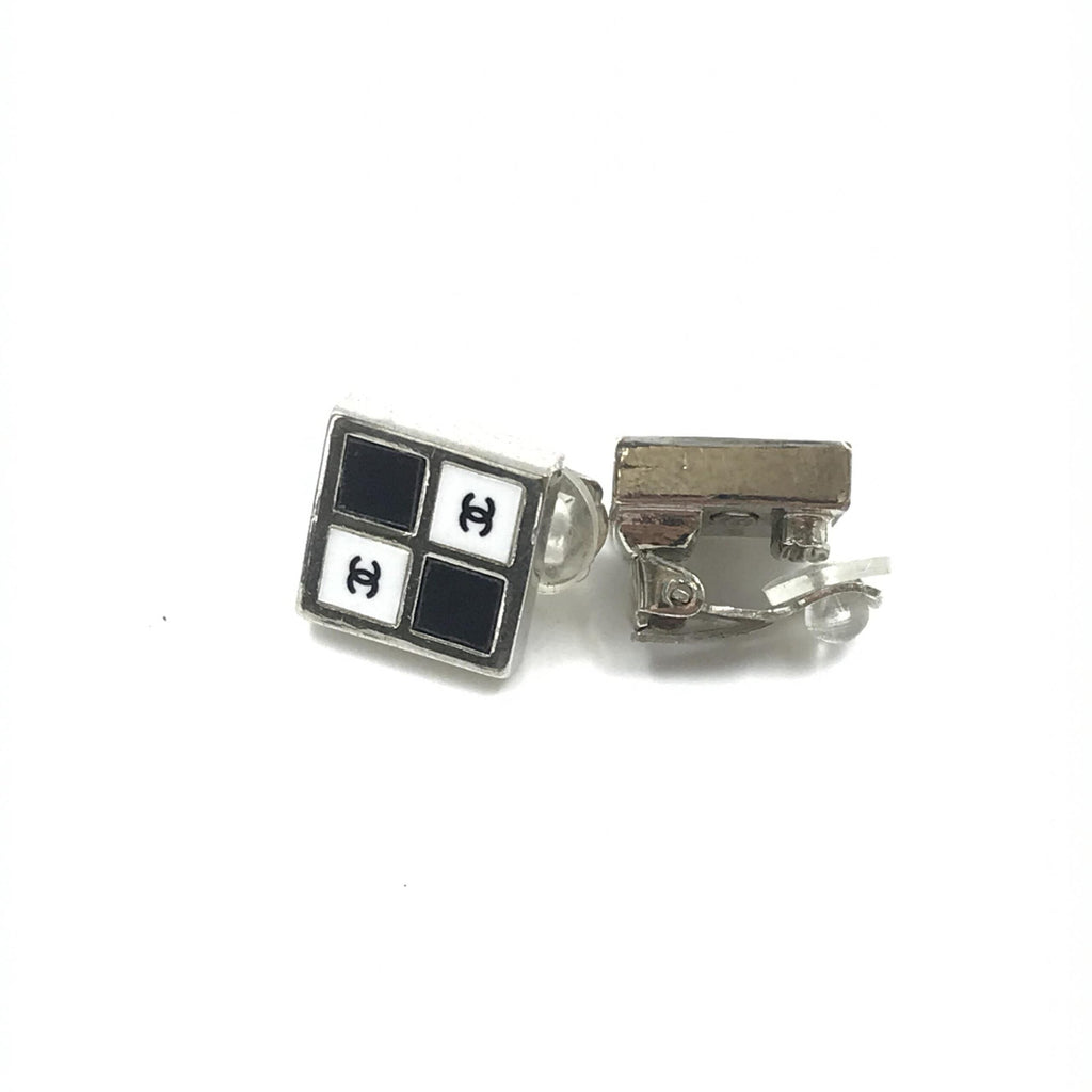 Chanel Coco Mark Earrings Women's Black/White/Silver (Pre-Owned)