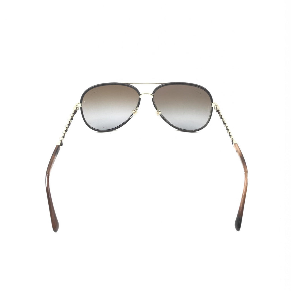 Chanel Gold And Black Polarized Aviator Women's Sunglasses (Pre-Owned)