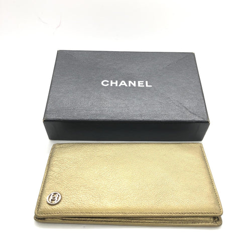 Chanel Gold Tone Caviar Leather Bifold Women's Wallet (Pre-Owned)