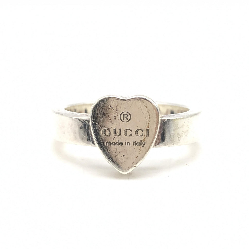Gucci Sterling Silver Heart Trademark Ring, US Size Women's 5.5 (Pre-Owned)