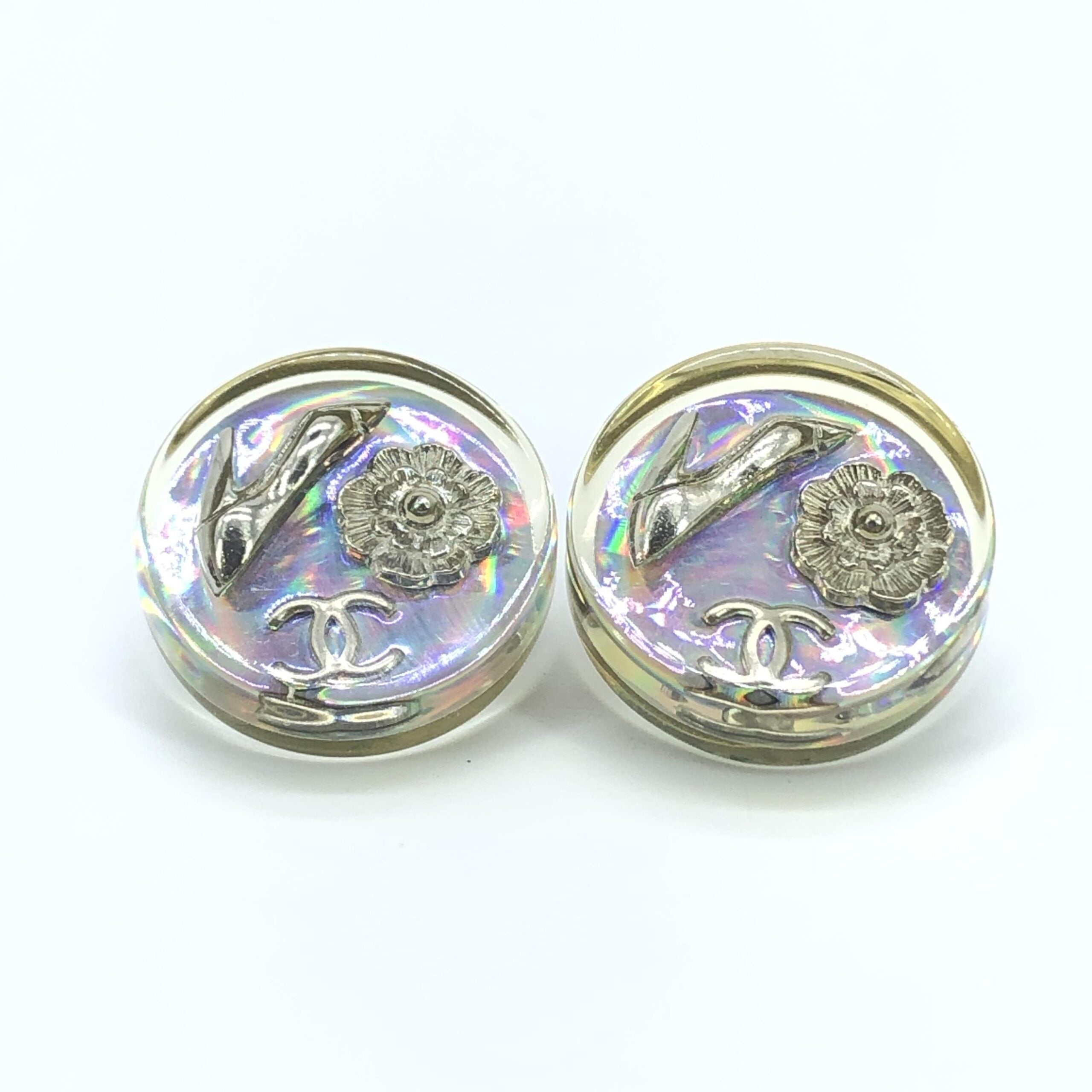 Chanel Vintage Holographic Logo Clip-On Women's Earrings (Pre-Owned)