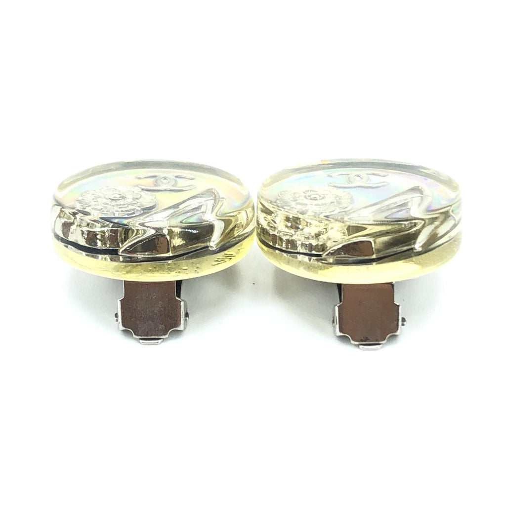 Chanel Vintage Holographic Logo Clip-On Women's Earrings (Pre-Owned)