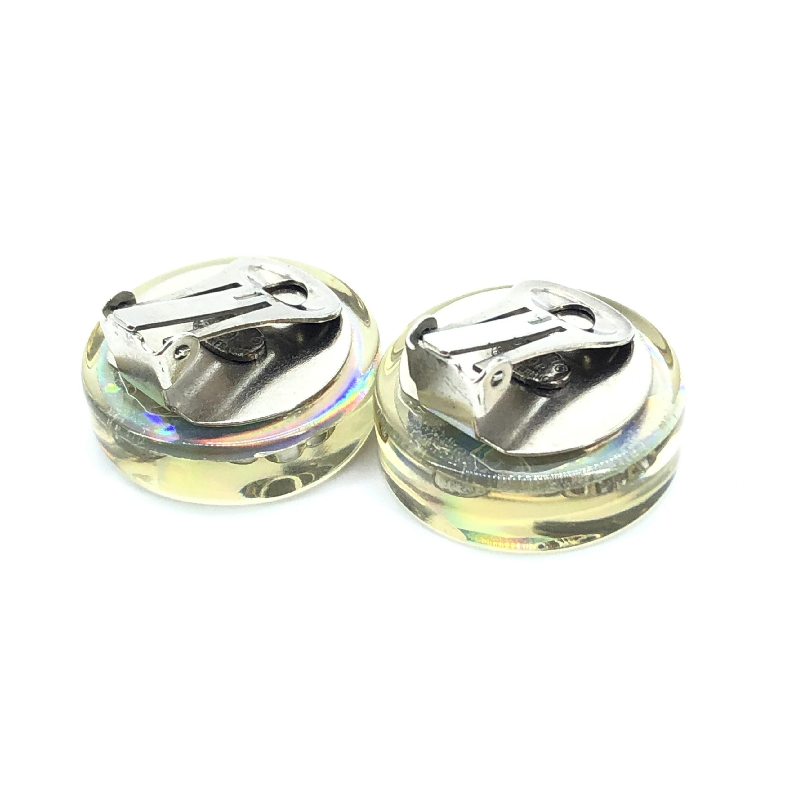 Chanel Vintage Holographic Logo Clip-On Women's Earrings (Pre-Owned)