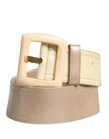 Prada Beige Leather Logo Wide Waist Women Square Buckle Women's Belt (Pre-Owned)
