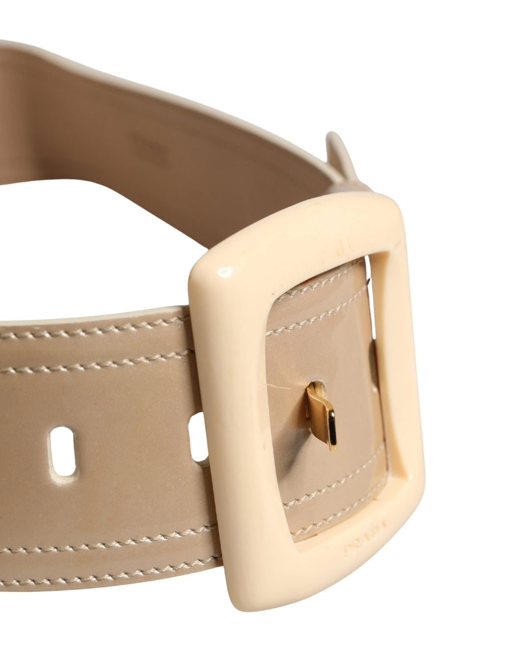 Prada Beige Leather Logo Wide Waist Women Square Buckle Women's Belt (Pre-Owned)