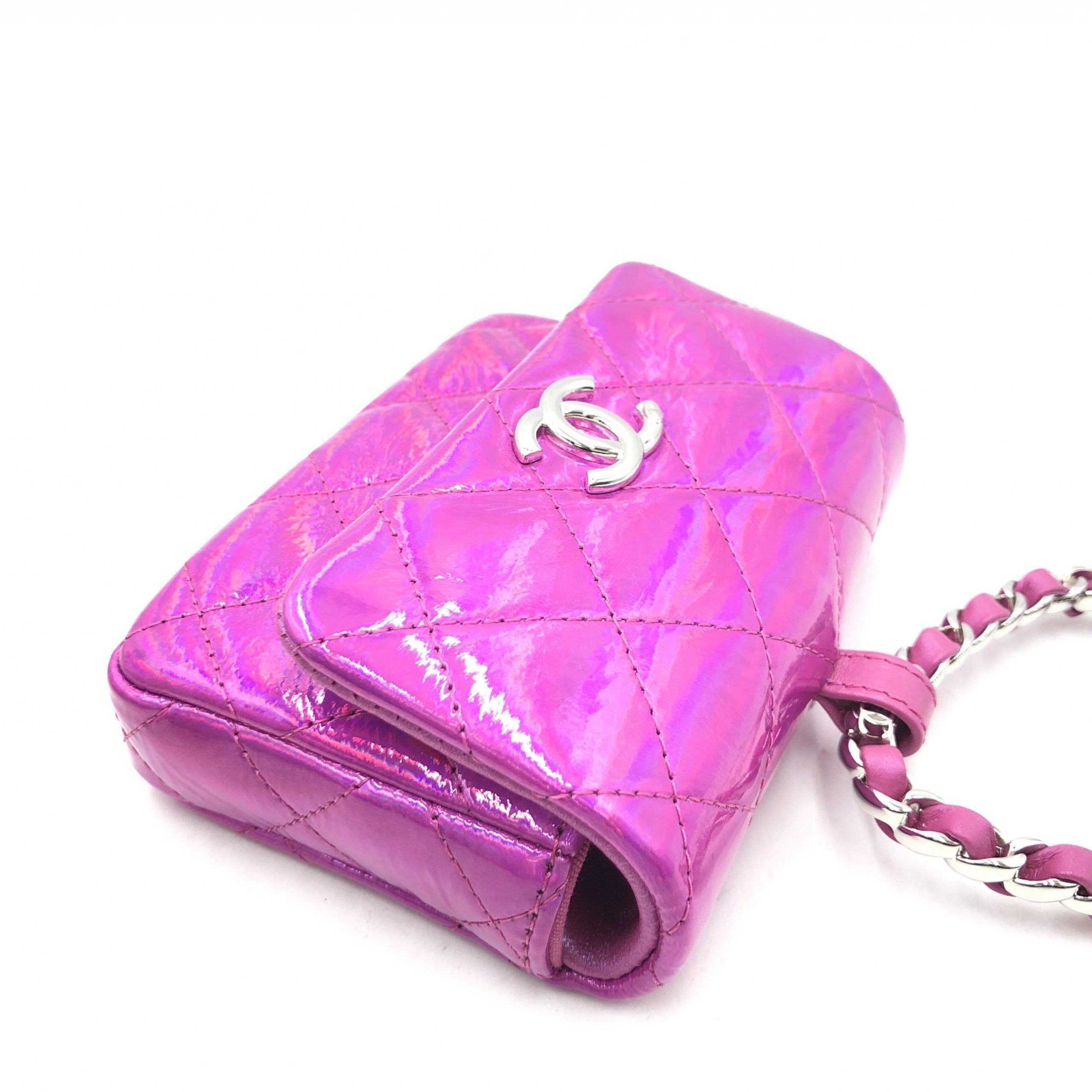 Chanel Iridescent Pink Quilted Leather Women's Pouch (Pre-Owned)