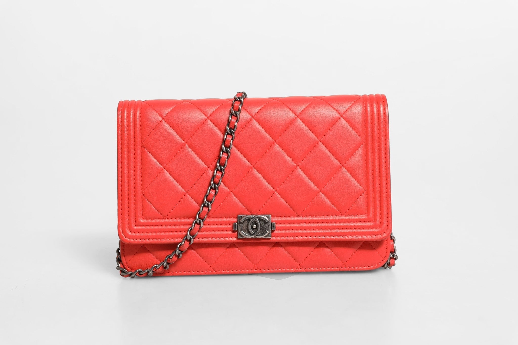 Chanel Chanel Boy Wallet on Chain Red Women's Lambskin (Pre-Owned)