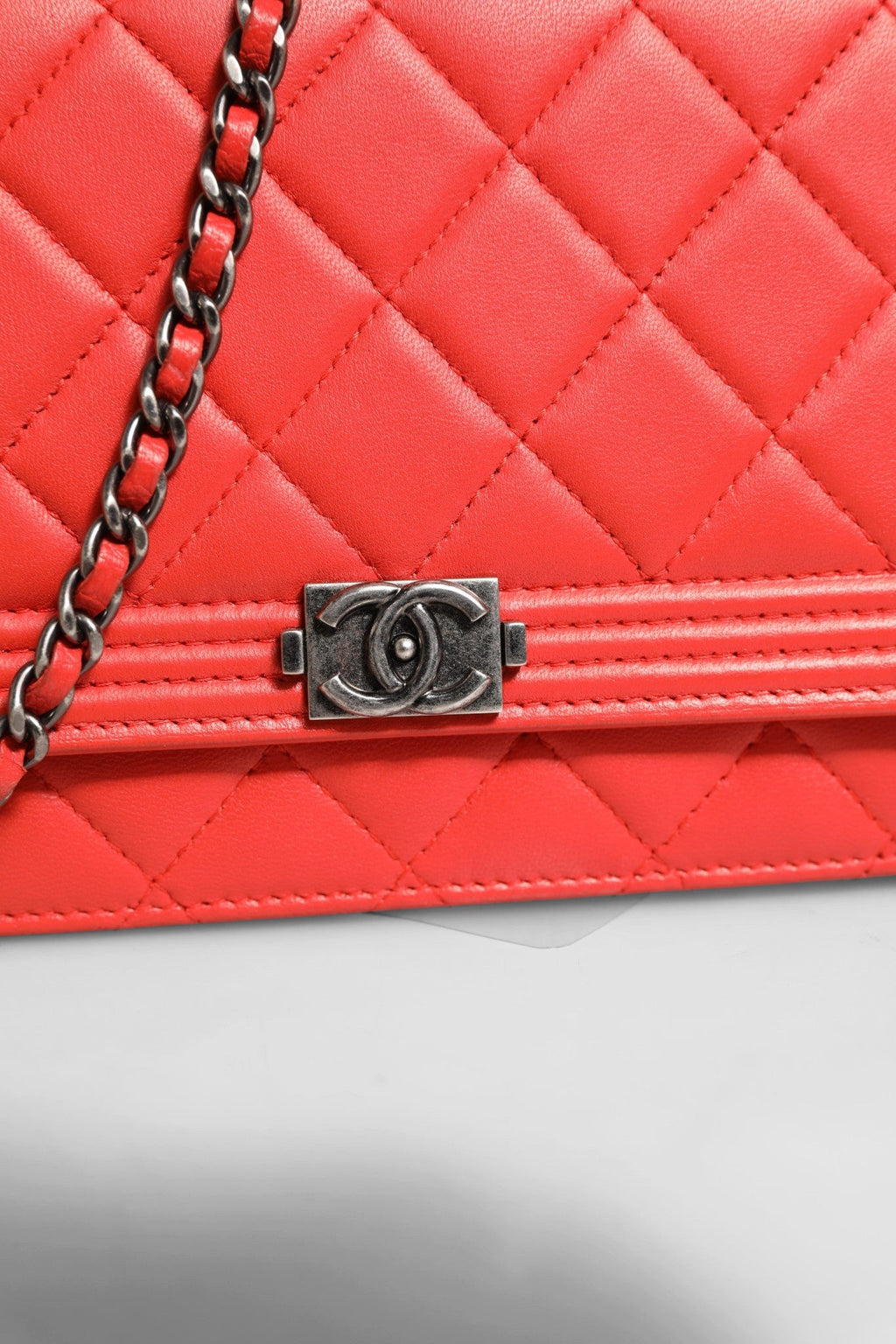Chanel Chanel Boy Wallet on Chain Red Women's Lambskin (Pre-Owned)